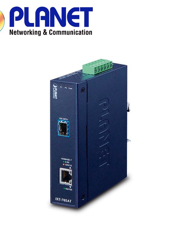 [CM103PLA12] CONVERTIDOR DE MEDIOS INDUSTRIAL PLANET IXT-705AT / 1 PUERTO RJ45 100M/1/2.5/5/10GBPS / 1 PUERTO OPTICO SFP+ 10GBPS / DOBLE ALIMENTACION 12-48VCD/24VCA / MONTAJE DIN-RAIL/PARED / TEMPERATURA OPERACION -45 - 75 GRADOS CELSIUS
