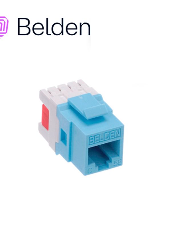 [EC010BEL02] CONECTOR MODULAR JACK RJ45 CAT5E BELDEN AX101315 ESTILO KEYCONNECT AZUL CLARO COMPATIBLE CON FACEPLATE AX102660,AX102655,AX102249 PATCH PANEL MODULAR AX103114,AX103115,AX104599 ESQUEMA DE CABLEADO T568A/B HERRAMIENTA COMPATIBLE AX100749 USO INTERIOR CALIBRE DEL CONDUCTOR 22-24 AWG