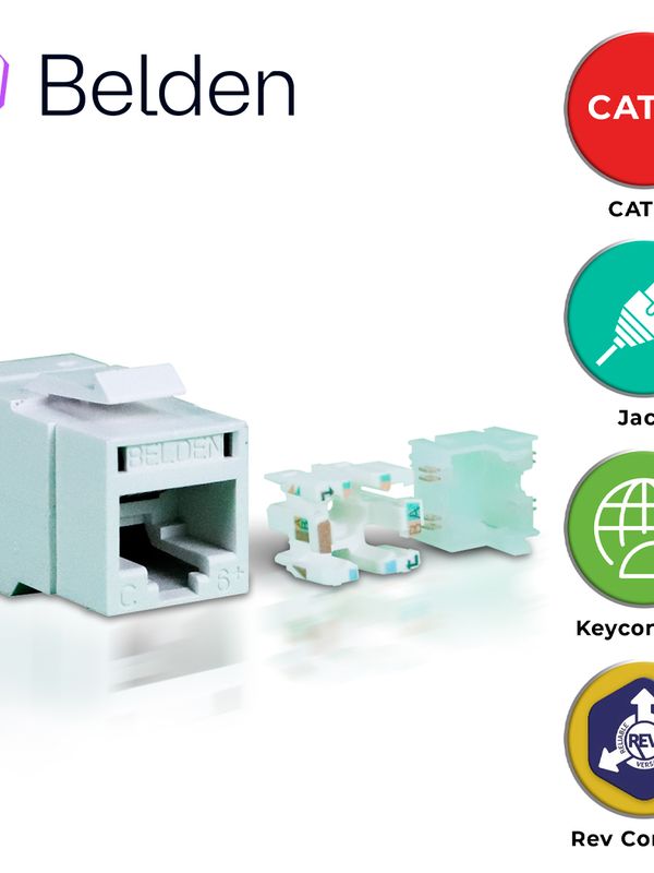 [EC010BEL17] CONECTOR MODULAR JACK CAT6+ RJ45 BELDEN RV6MJKUEW-S1 / REVCONNECT / INTERIOR / BLANCO / PIEZA
