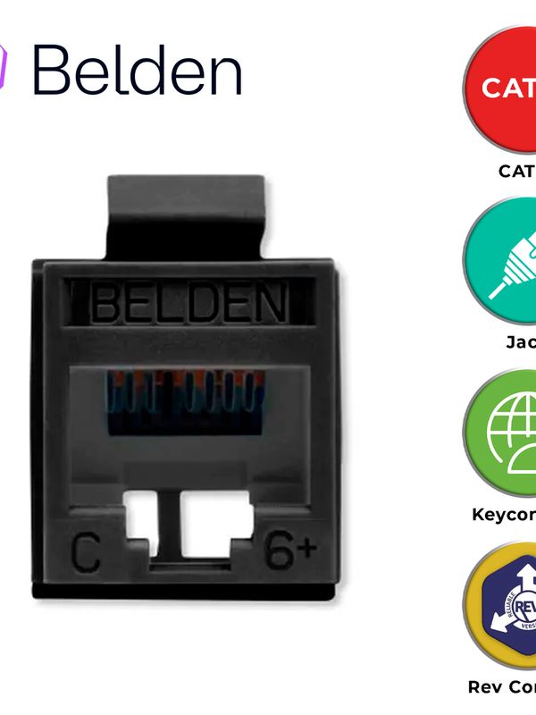 [EC010BEL38] CONECTOR MODULAR JACK CAT6+ RJ45 BELDEN RV6MJKUBK-S1 / REVCONNECT / INTERIOR / NEGRO / PIEZA