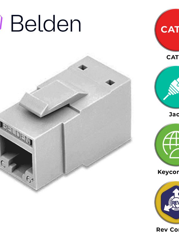 [EC010BEL48] CONECTOR MODULAR JACK CAT6+ RJ45 BELDEN RV6MJKUGY-S1 / REVCONNECT / INTERIOR / GRIS / PIEZA