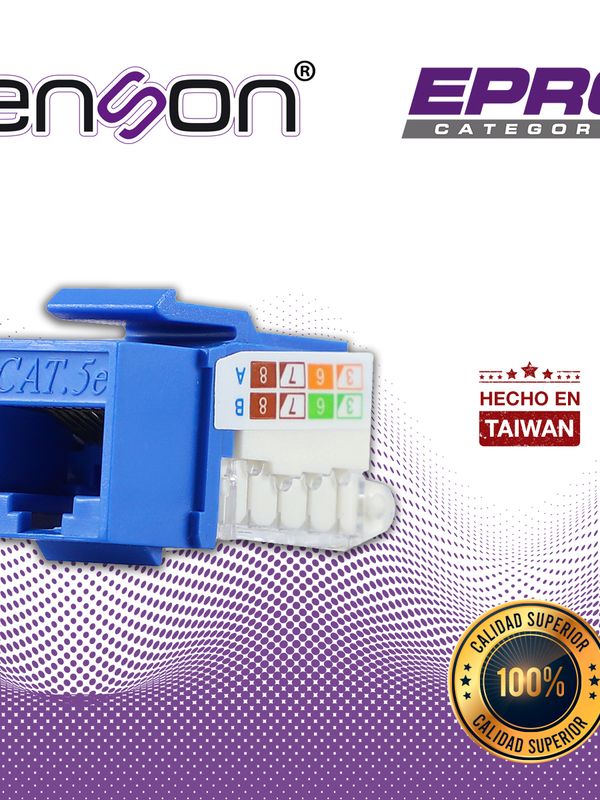 Conector Modular Jack Rj45 Enson Epro-tljack5e-bl Serie Pro Terminado Sin Pinzas, Posicion Vertical Cat5e Color Azul Compatible Con Placas Enson Epro-fp