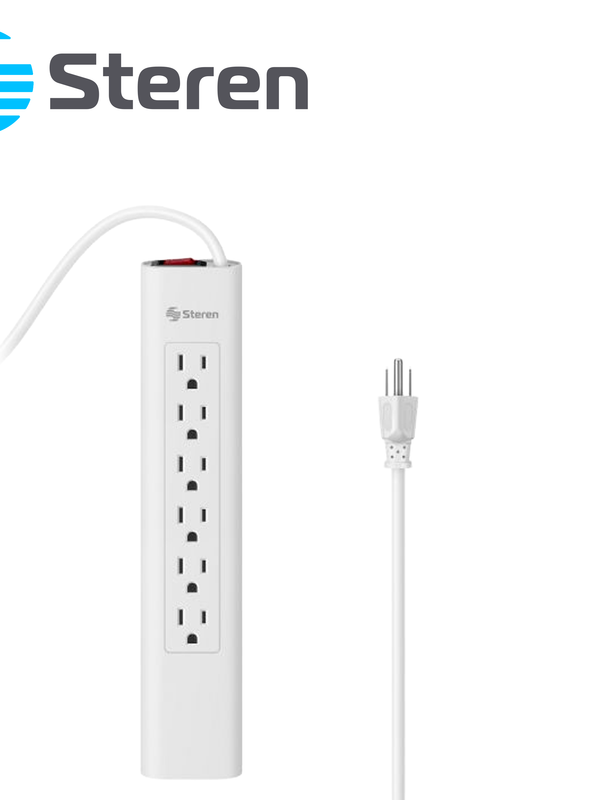 Multicontacto De 6 Salidas Verticales Polarizadas Steren Barra Barra Multi-v 6 Blanca Ideal Para Conectar Equipos De Computo Y Aparatos Electronicos