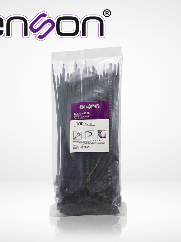 [INS51ENS07] CINCHO DE NYLON REUTILIZABLE ENSON ENS-CHR200 4.8 X 200MM DE LONGITUD FUERZA DE TENSION DE HASTA 18 KGS

