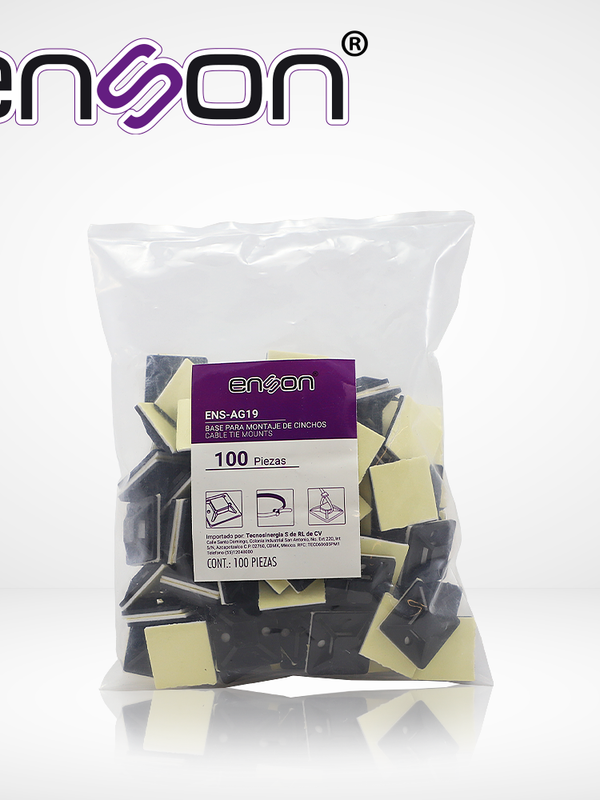 Base Porta Cincho De Nylon Enson Ens-ag19 De 25 X 25mm Autoadherible Bolsa De 100 Pz