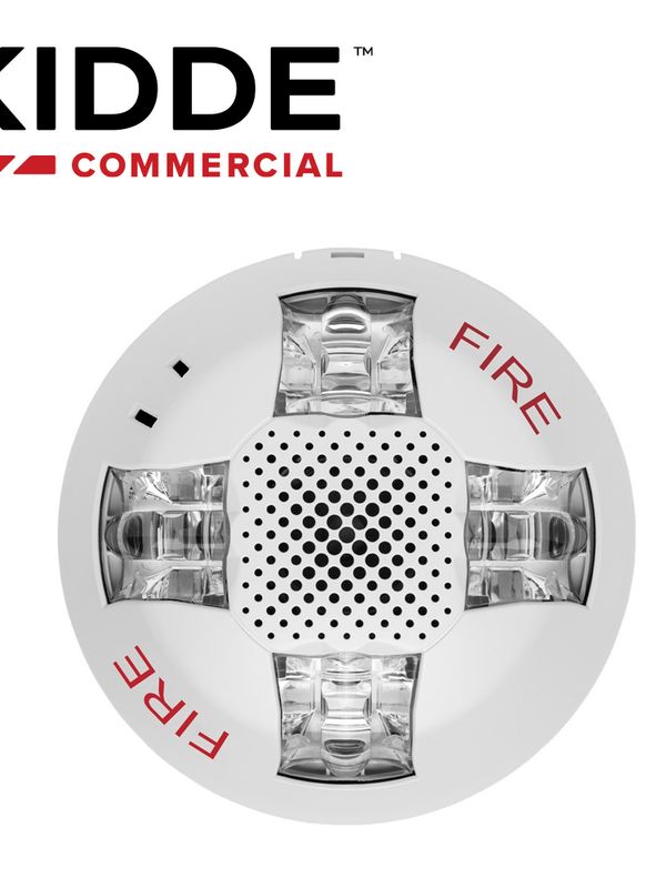 Sirena Con Luz Estroboscopica Montaje En  Techo  / Kidde  Egcavwf / Color Blanco  Con La Palabra Fire  15-115 Cd  Incluye  Placa De Cableado Grsw