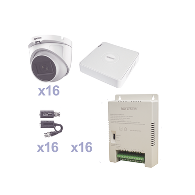 [KESTXLT16EW] KIT TurboHD 1080p Lite / DVR 16 Canales / 16 Cámaras Eyeball Exterior ( 2.8mm) / Transceptores / Conectores / Fuente de Poder Profesional