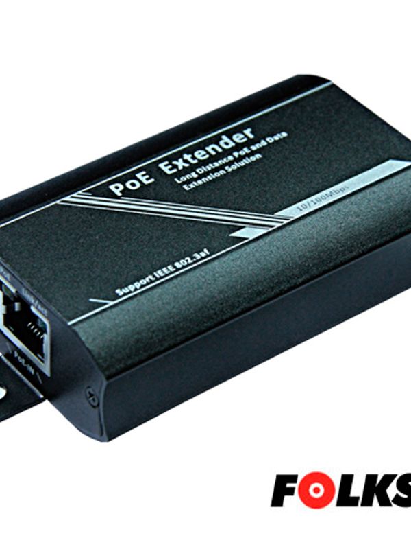 Extensor Poe+ Folksafe Fs-pse1001-e 802.3af 100mts / No Requiere Fuente De Alimentacion / Maximo 3 Extensores En Cascada