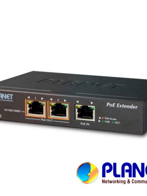Extensor Poe Planet Poe-e202/ 1 Puerto Rj45 Entrada Velocidad De Transmision 10/100/1000 Mbps Recibe Poe Activa Af/at + 2 Puertos Rj45  Velocidad De Transmision 10/100/1000 Mbps Proporciona Poe Activo Af/at/ Distancia De Transmision 100 Metros