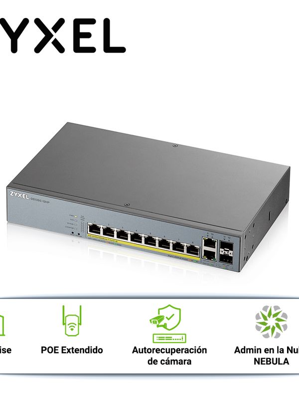 [SP10HZYX01] SWITCH POE GIGABIT 8PTOS+2UPLINK ENTERPRISE NEBULA ZYXEL GS1350-12HP 10 PUERTOS RJ45 10/100/1000MBPS POE+ AF/AT + 2 PUERTOS SFP 1000MBPS ADMINISTRABLE L2 TOTAL 130W  