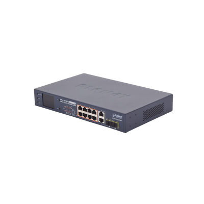 [FGSD-1022VHP] Switch PoE+ / Distancia 250 Metros / 8 Puertos + 2 Combo TP/SFP Gigabit y Pantalla LCD Para Monitoreo