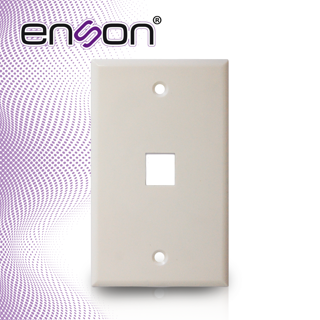 PLACA DE PARED (FACEPLATE) UNIVERSAL ENS-FP61 ENSON 1 PUERTO ESTILO KEYCONNECT CAT6A CAT6 CAT5E CONECTORES DE FIBRA OPTICA Y COAXIALES COLOR BLANCO USO INTERIOR MATERIAL PLASTICO ABS