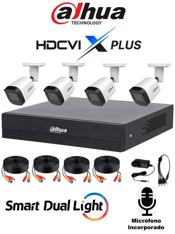 [DHI-KIT/XVR1B04H-I/T/4-B2A51N-U-IL-A-0280B-S3-DIP] DAHUA DHI-KIT/XVR1B04H-I/T/4-B2A51N-U-IL-A-0280B-S3-DIP -Kit de 4 Ch de 5 MP/ DVR Cooper-I WizSense/Con IA/ H.265+/4 Camaras B2A51 Metalicas/4 Ch + 1 IP o Hasta 5 Ch IP/ 4 Ch SMD Plus/Busqueda de Humanos y Vehiculos/Accesorios Incluidos