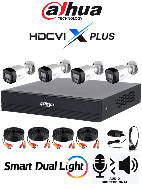 [DH-KIT/XVR1B04-I/T/4-HAC-HFW1200RLN-IL-T] DAHUA DH-KIT/XVR1B04-I/T/4-HAC-HFW1200RLN-IL-T- Kit de 4 Canales Iluminador Dual 2 MP con Audio y DVR Cooper-I WizSense. Incluye 4 cámaras Iluminador dual 2 MP con micrófono integrado. Sistema de 4 canales más 1 IP y 4 SMD Plus. Incluye accesorios