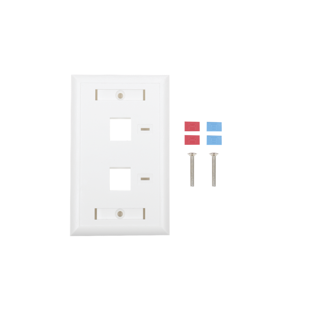 Placa de Pared de 2 Puertos, Keystone, con Espacio para Etiqueta, Color Blanco