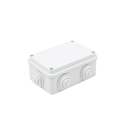 Caja Estanca de PVC Para Derivación y Conexión, 6 Entradas, Tapa Atornillada, 120x80x50 mm (Área interna), Uso Exterior IP55, Material que no Propaga el Fuego y Libre de Hálogenos