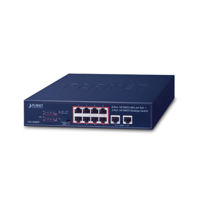 [FSD-1008HP] Switch de Escritorio de 8 Puertos 10/100TX 802.3at PoE+ / 2 Puertos 10/100TX / 120W PoE Budget / Modos Standard, VLAN y Extendido / Distancia Extendida Hasta 250m
