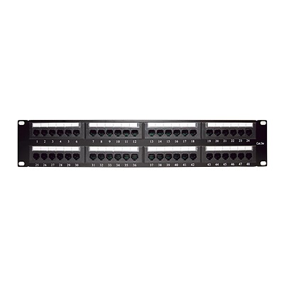 [LP-PP-508] Panel de Parcheo de Impacto (110) UTP de 48 Puertos Cat5e 19 Pulgadas (48.26 cm), 2U con Barra para Organizar Cable