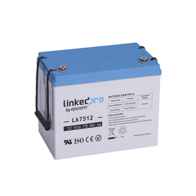 [LK7512] Batería de respaldo 12 V | 75 Ah | AGM | Especial para equipo electrónico | UPS | Sistemas de Emergencia | Aplicaciones Fotovoltaicas | Terminales T3