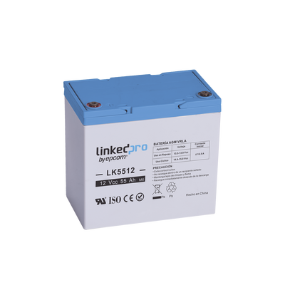 [LK5512] Batería de respaldo 12 V | 55 Ah | AGM | Especial para Seguridad Electrónica | UPS | Sistemas de Emergencia | Vida útil 5 años | Terminales T2