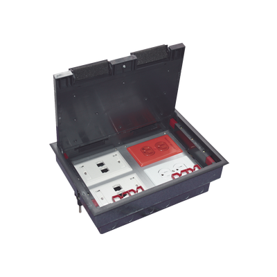 [TH-CP-4M] Caja de Piso para Cuatro Módulos Universales (Socket M4), para Alimentación Eléctrica y Redes de Datos (11000-43401) No Incluye Faceplates
