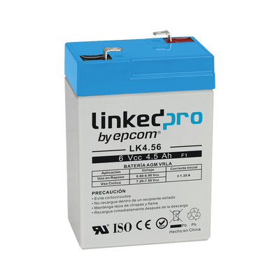[LK4.56] Batería de respaldo 6 V | 4.5 Ah | AGM | Especial para Seguridad Electrónica | UPS | Sistemas de Emergencia | Vida útil 5 años | Terminales F1 + Adaptador F2