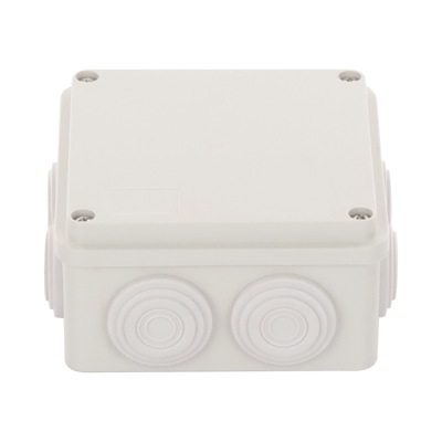 [PST-1010-ER] Caja Derivación-Conexión de Plástico (100 X 100 X 54 mm) con 7 Glándulas de Goma. Para Instalaciones Comerciales, Residenciales e Industriales. Incluye Tornillería para su Tapa.