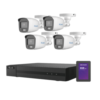 [HL-1080-CV/A/1TB] Kit TurboHD 1080p + SSD 1 TB / DVR 4 Canales / 4 Cámaras Bala ColorVu con Micrófono Integrado / Fuente de Poder / Accesorios de Instalación