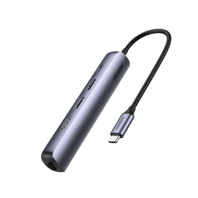 [10919] HUB USB-C (Docking Station) 5 en 1 | Ultra Delgado | 2 USB-A 3.1 a (5 Gbps) | HDMI 4K@60Hz | RJ45 (Gigabit Ethernet) | USB-C PD Carga Rápida 100W | Soporta OTG | Chips Inteligentes | Pequeño y Ligero | Caja de Aluminio.