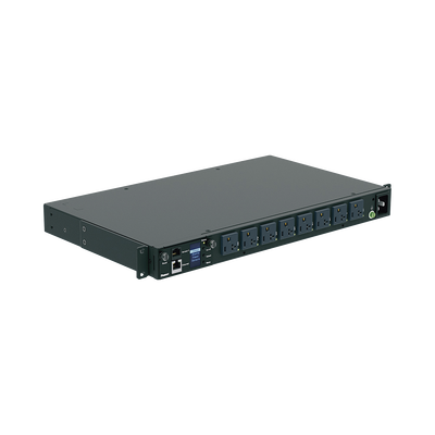 [P08E14M] PDU Switchable y Monitoreable por Toma (MS) para Distribución de Energía, Enchufe de Entrada NEMA 5-15P, Con 8 Salidas 5-20R, Horizontal 19in, 120 Vca, 15 Amp, 1UR