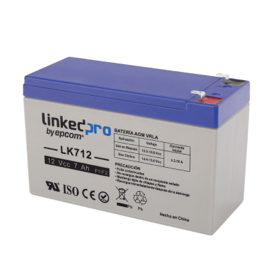 [LK712] Batería de respaldo 12 V | 7 Ah | AGM | Especial para Seguridad Electrónica | UPS | Sistemas de Emergencia | Vida útil 5 años | Terminales F1 + Adaptador F2
