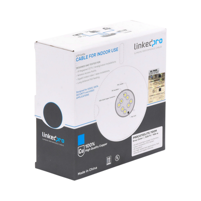 [PRO-CAT-5E-LITE/100M] Bobina de Cable de 100 Metros (328.08 Pies), Cat5e, 24 AWG, Color Gris, UL, para Aplicaciones en Videovigilancia, Redes de Datos. Uso Interior