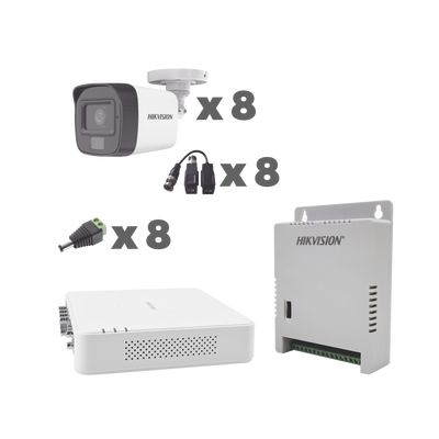 [KH1080P8BFH] KIT TurboHD 1080p / DVR 8 Canales con audio por coaxitron / 8 Cámaras con Micrófono Integrado 101° Visión/ luz blanca + IR visión nocturna / Transceptores / Conectores / Fuente de Poder Profesional