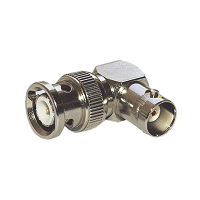 [RFB-1732] Adaptador en Ángulo Recto para 75 Ohm, de Conector BNC Macho a BNC Hembra (Monitor), Níquel/ Oro/ Teflón.