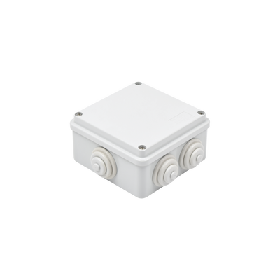 [GW-44-004] Caja Estanca de PVC Para Derivación y Conexión, 6 Entradas, Tapa Atornillada,100x100x50 mm (Área Interna), Uso Exterior IP55, Material que no Propaga el Fuego y Libre de Hálogenos