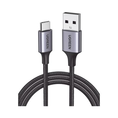 [60128] Cable USB-A a USB-C | 2 Metros (6.56 Pies) | Transferencia de Datos de 480 Mbps | Carga Rápida | QC 4.0/3.0/2.0 | FPC | AFC | Protección Integrada | Caja de Aluminio | Nylon Trenzado | Color Negro
