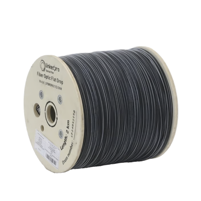 [LPDROPA21C/2KM] Carrete de 2 Kilómetros de Fibra Óptica Drop Plana, Interior/Exterior G.657A2 Monomodo de 1 Hilo (Unifibra), Dieléctrica, Forro Negro, Compatible con Conectores FASC, FASCUP, FASCLC