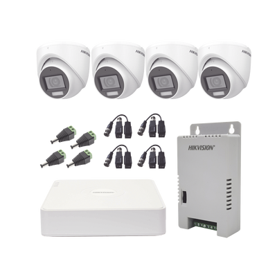[KH1080P4ESFH] KIT TurboHD 1080p / DVR 4 Canales con audio por coaxitron / 4 Cámaras con Micrófono y 106° Visión/ luz blanca + IR visión nocturna / Transceptores / Conectores / Fuente de Poder Profesional