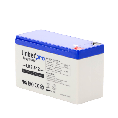 [LK9.512] Batería de respaldo 12 V | 9.5 Ah | AGM | Especial para Seguridad Electrónica | UPS | Sistemas de Emergencia | Vida útil 5 años | Terminales F1 + Adaptador F2