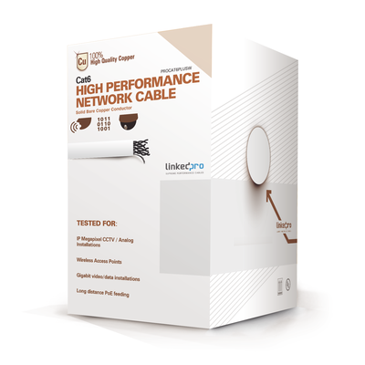[PRO-CAT-6-PLUSW] Bobina de Cable de 305 Metros (1000 Pies) de Cable Cat6 de Alto Desempeño, Super Flexible, UL, Cobre, Color Blanco, para Aplicaciones de Video Vigilancia y Redes de Datos