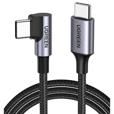 [50123] Cable USB-C a USB-C | 1 Metro (3.28 Pies) | Conector con Ángulo Recto de 90° | Carga Rápida de hasta 60W | 480 Mbps | PD3.0 | QC4.0/3.0/2.0 | FPC | AFC | Protección Integrada | Caja de Aluminio | Nylon Trenzado | Color Negro