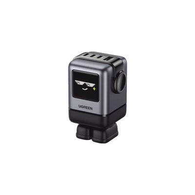 [45514B] Cargador RobotGaN de 100W Serie UNO | 4 Puertos de Carga Rápida | 3 USB-C | 1 USB-A | PD 3.0 | QC 4.0 | Carga Inteligente | Tecnología GaN II | Zapato Magnético Extraíble | Carcasa Ignífuga | Pantalla LED