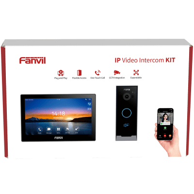 Kit Videoportero IP / Estación Interior i504W + Frente de Calle i60 / Pantalla Táctil 7 HD / Videollamadas H.264/H.265 / Wi-Fi Dual Band / PoE / App Fanvil Link / ONVIF / 10,000 Tarjetas RFID
