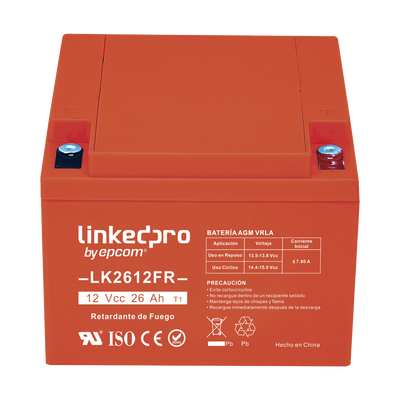 Batería de respaldo 12 V| 26 Ah | AGM | Certificada UL94-V0 Retardante a la Flama | Especial para Seguridad Electrónica | UPS | Sistemas de Emergencia | Vida útil 5 años | Terminales T1