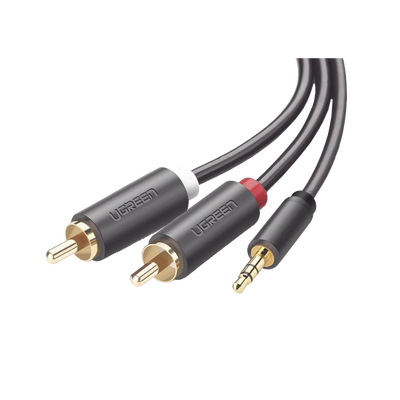 [10512] Cable Adaptador de 3.5mm Macho a 2 RCA Macho / 3 Metros (9.84 Pies) / Color Gris / Blindaje Múltiple / ABS / Alta Calidad