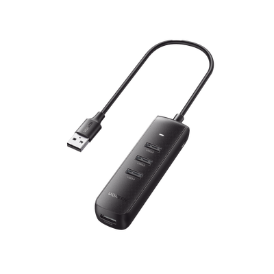 [10915] HUB USB-A 3.0 4 en 1 | 4 Puertos USB-A 3.0 (5Gbps) | Cable de 25 cm | Indicador Led | Ideal para Transferencia de Datos | Entrada USB-C para alimentar equipos de mayor consumo como discos duros | Color Negro.