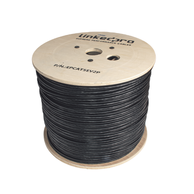 [EP-CAT-5E-V2P] Bobina de Cable Siamés Cat5e CCA + 2 Cables Gruesos (16 AWG) para Alimentar Cámaras Más Lejos / 305 Metros (1000 Pies) / Instalación en Exterior / Uso Industrial para Climas Extremos