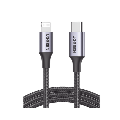 [60759] Cable USB-C a Lightning | 1 Metro (3.28 Pies) | Certificado MFi | Carga Rápida 60W | 480 Mbps | Conector C94 | Adecuado para iPhone, iPad y iPod | Protección Integrada | Caja de Aluminio | Nylon Trenzado | Color Negro