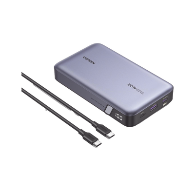 [25188] Power Bank de 20000mAh | 3 Salidas 100W Max. | USB-A + 2 USB-C | PD 3.0 | QC3.0 | FCP | SCP | Pantalla Inteligente | Carcasa Ignifuga | Color Gris | Incluye Cable USB de 50cm | Carga tu Laptop de Manera Segura.