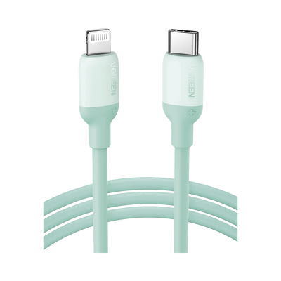 Cable USB-C a Lightning / Certificado MFi / 1 Metro / Adecuado para iPhone, iPad, iPod / Carga Rápida PD 20W / Sincronización de Datos de hasta 480 Mbps / Goma de Silicona y TPE. / Suave al Tacto / Color Green
